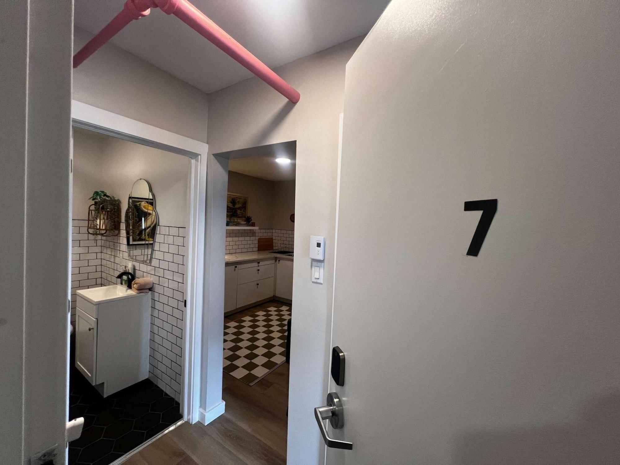Pink Sunrise Energetic #7 At Ports On Portland, King Bed And Bold Decor Apartment *