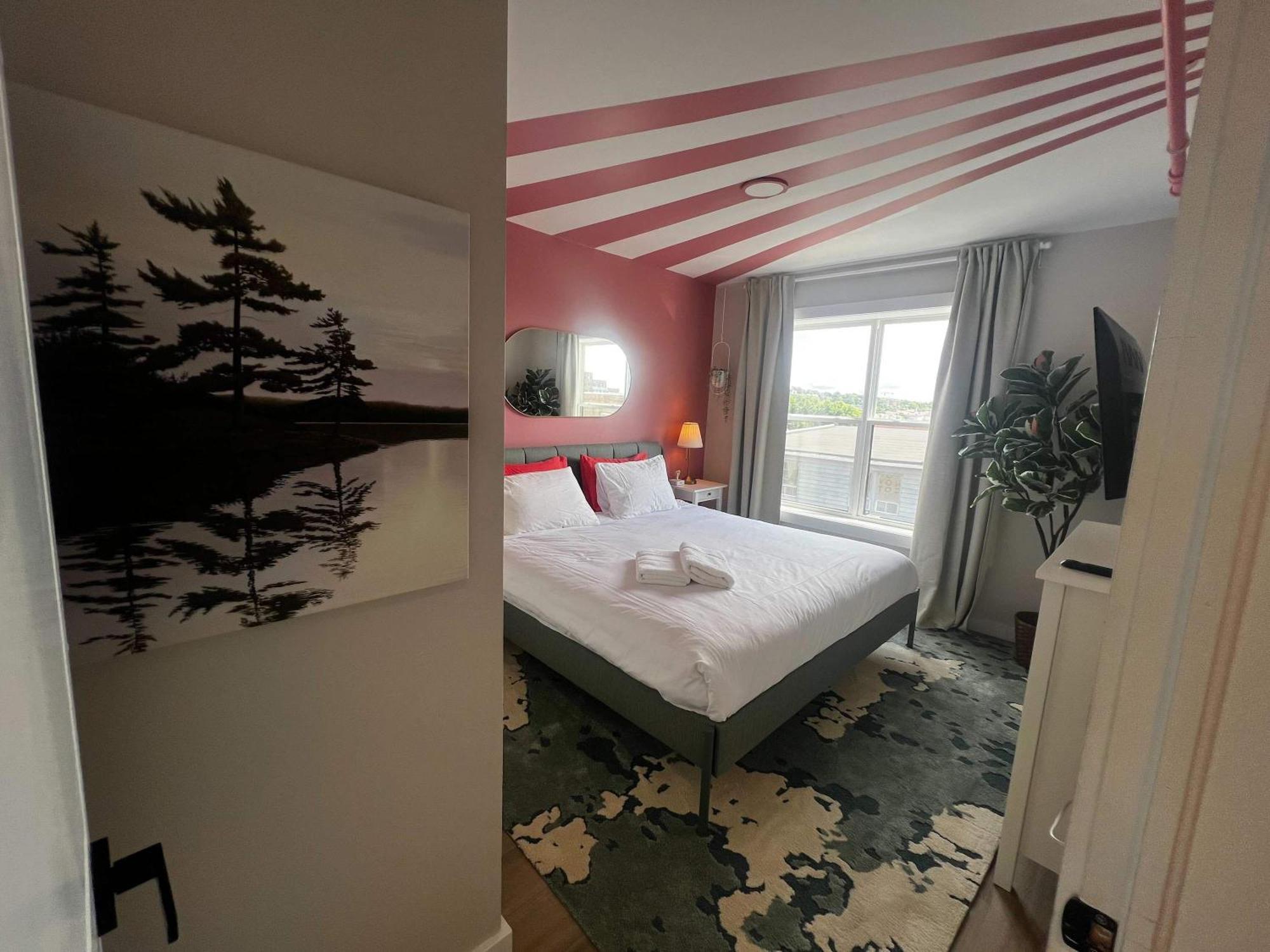 Pink Sunrise Energetic #7 At Ports On Portland, King Bed And Bold Decor Apartment